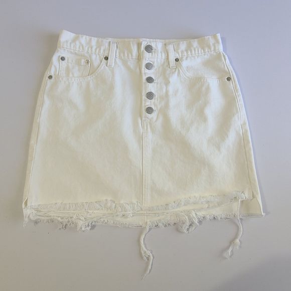 Lucky Brand Skirt Women 6/28 White Denim Cut Off Mid Rise Mini Short Button Fly - Picture 1 of 11